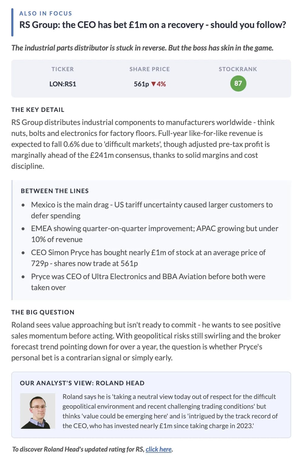 Example DMI newsletter issue — analyst recovery view