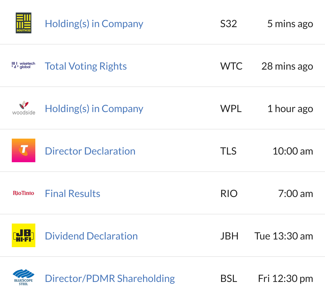 Picture of a list of news