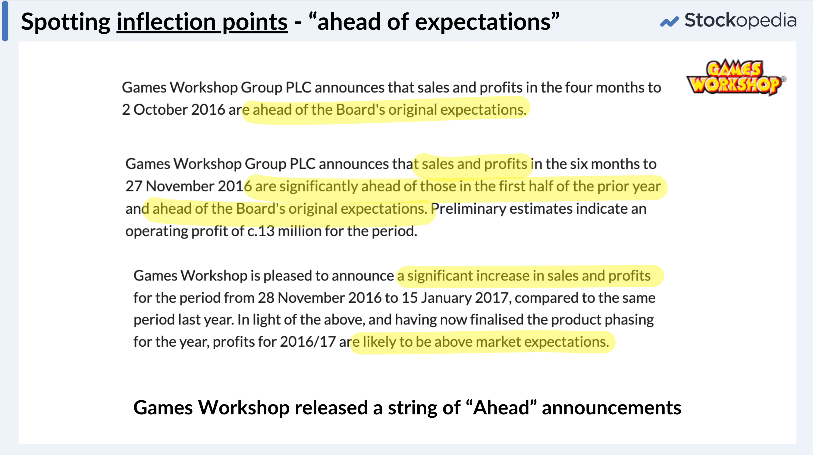 Spotting inflection points with ahead of expectations announcements